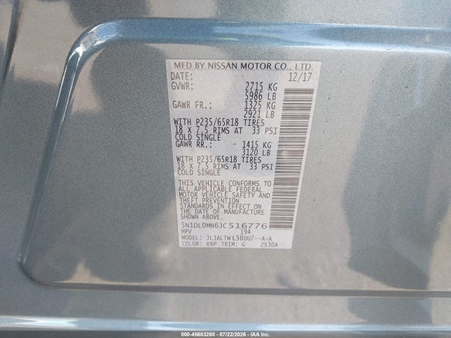 Aukcja sprzedaży 2018 Infiniti Qx60, vin: 5N1DL0MN6JC516776, numer aukcji: 45683280
