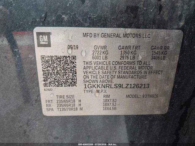 Aukcja sprzedaży 2020 Gmc Acadia Fwd Sle, vin: 1GKKNRLS9LZ126213, numer aukcji: 45683289