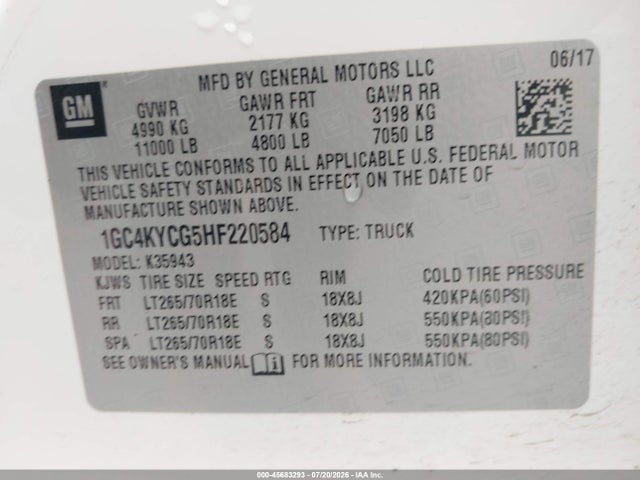 1GC4KYCG5HF220584 Chevrolet Silverado 3500hd Work Truck