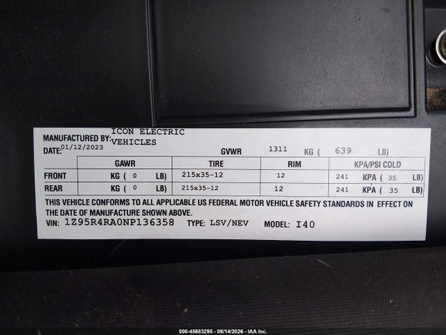 Icon I40l Golf Cart 2023 1Z95R4RA0NP136358 Image 9