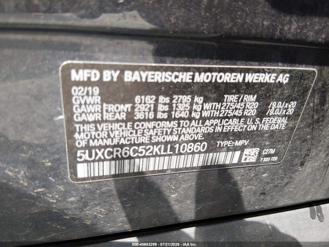 Aukcja sprzedaży 2019 Bmw X5 Xdrive40i, vin: 5UXCR6C52KLL10860, numer aukcji: 45683299