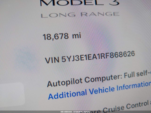 Aukcja sprzedaży 2024 Tesla Model 3 Long Range Dual Motor All-wheel Drive/rear-wheel Drive, vin: 5YJ3E1EA1RF868626, numer aukcji: 45683304