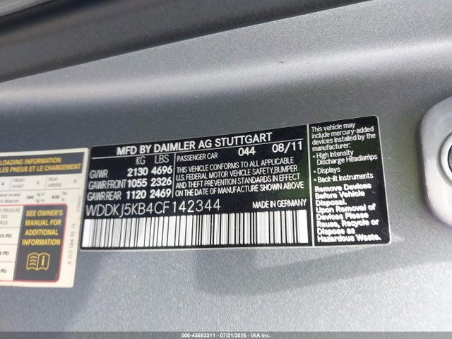 Продажа на аукционе авто 2012 Mercedes-benz E 350, vin: WDDKJ5KB4CF142344, номер лота: 45683311