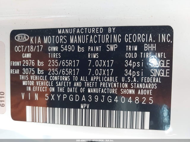 KIA Sorento 2.4l Lx 2018 5XYPGDA39JG404825 Image 9