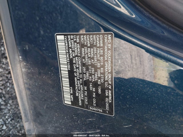 Aukcja sprzedaży 2022 Volkswagen Atlas 3.6l V6 Sel Premium R-line, vin: 1V2FR2CA1NC521054, numer aukcji: 45683347