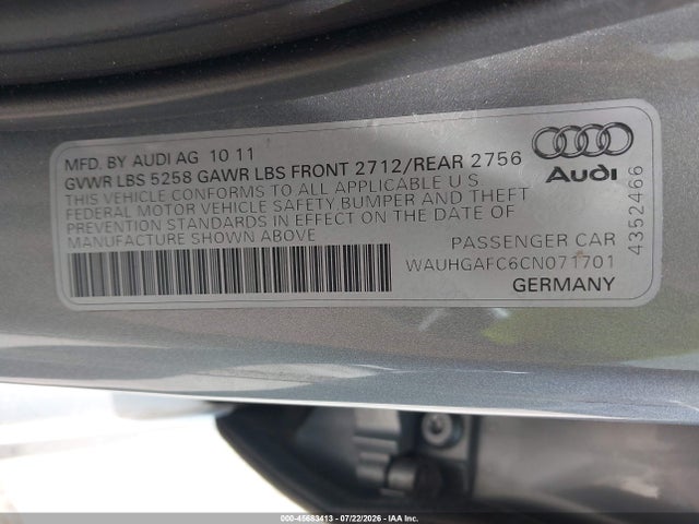 Продажа на аукционе авто 2012 Audi A6 3.0t Prestige, vin: WAUHGAFC6CN071701, номер лота: 45683413