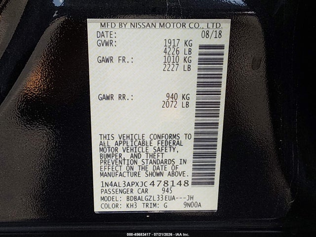 2013 Nissan Altima 2.5 S მანქანა იყიდება აუქციონზე, vin: 1N4AL3AP2DC111524, აუქციონის ნომერი: 45683417