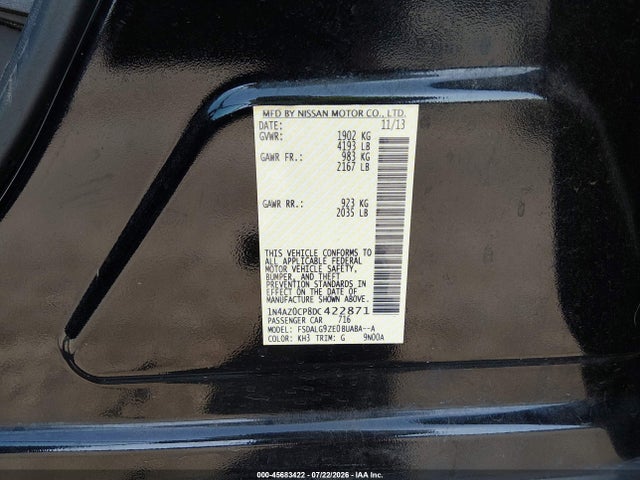 2013 Nissan Leaf Sl მანქანა იყიდება აუქციონზე, vin: 1N4AZ0CP8DC422871, აუქციონის ნომერი: 45683422