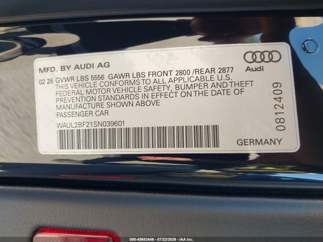 Продаж на аукціоні авто 2025 Audi A6 Premium Plus 55 Tfsi Quattro S Tronic, vin: WAUL2BF21SN039601, номер лоту: 45683446