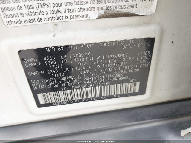 Продаж на аукціоні авто 2010 Subaru Outback 2.5i Premium, vin: 4S4BRBFC9A3356468, номер лоту: 45683457