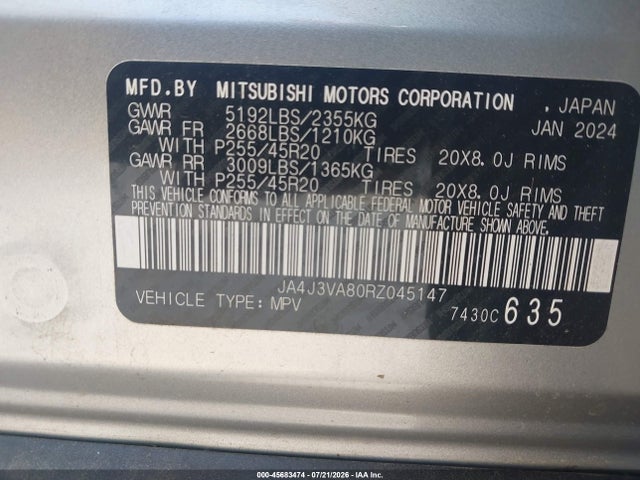 Продажа на аукционе авто 2024 Mitsubishi Outlander Se 2.5 2wd, vin: JA4J3VA80RZ045147, номер лота: 45683474