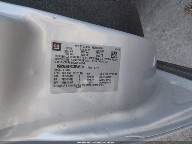 2012 Gmc Yukon Xl 1500 Denali მანქანა იყიდება აუქციონზე, vin: 1GKS2MEF7CR305734, აუქციონის ნომერი: 45683492
