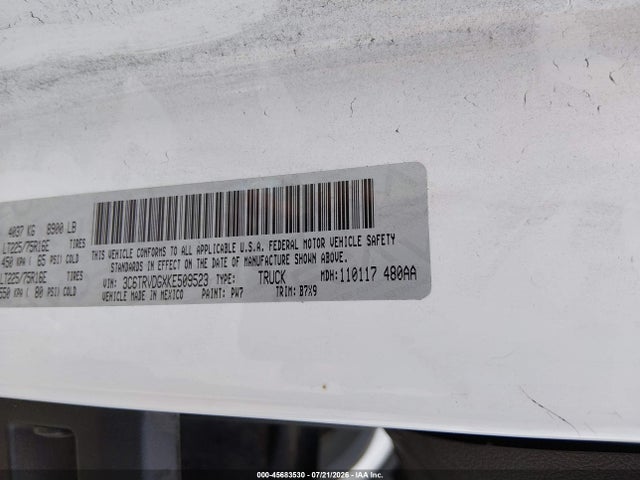 Продажа на аукционе авто 2019 Ram Promaster 2500 High Roof 159 Wb, vin: 3C6TRVDGXKE509523, номер лота: 45683530