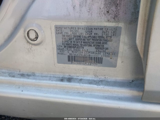 45683534 :رقم المزاد ، 3N1CN8DV6PL837774 vin ، 2023 Nissan Versa 1.6 S Xtronic Cvt مزاد بيع