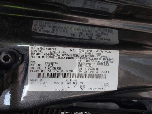 Продаж на аукціоні авто 2016 Ford Focus Se, vin: 1FADP3F2XGL288163, номер лоту: 45683537