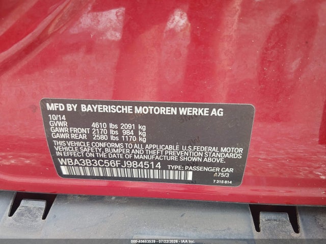 2015 Bmw 328i Xdrive მანქანა იყიდება აუქციონზე, vin: WBA3B3C56FJ984514, აუქციონის ნომერი: 45683539