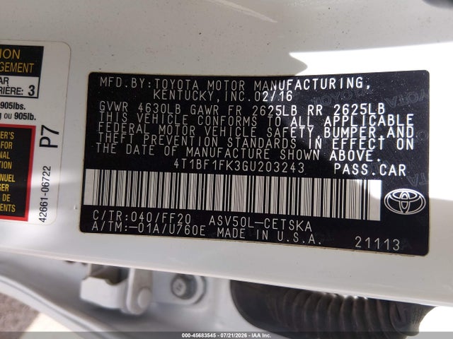 Toyota CAMRY SE 2016 4T1BF1FK3GU203243 Image 9