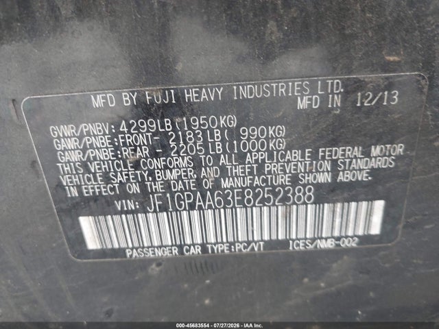 Продаж на аукціоні авто 2014 Subaru Impreza 2.0i, vin: JF1GPAA63E8252388, номер лоту: 45683554