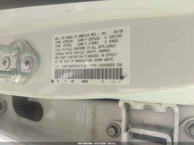 Продаж на аукціоні авто 2009 Honda Accord 3.5 Ex-l, vin: 1HGCP36859A011124, номер лоту: 45683564