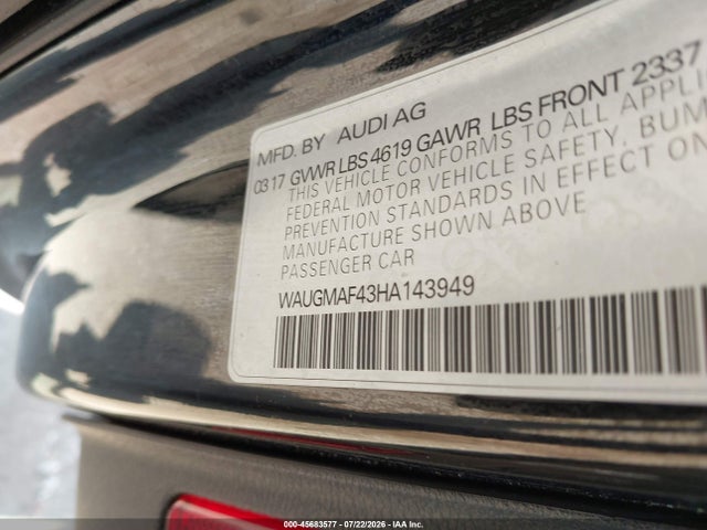 Aukcja sprzedaży 2017 Audi A4 Ultra Premium, vin: WAUGMAF43HA143949, numer aukcji: 45683577