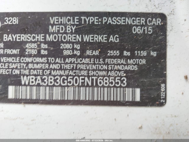 Продажа на аукционе авто 2015 Bmw 328i Xdrive, vin: WBA3B3G50FNT68553, номер лота: 45683592