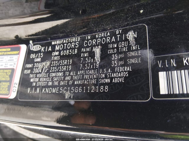 Продаж на аукціоні авто 2016 Kia Sedona Sx Luxury, vin: KNDME5C15G6112188, номер лоту: 45683594