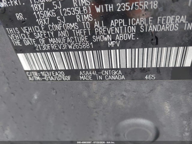 2T3DFREV3FW265881 Toyota Rav4 Limited