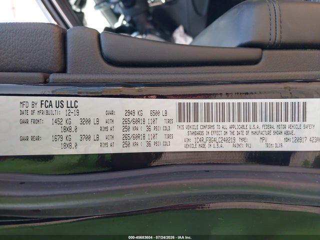 45683604 :رقم المزاد ، 1C4RJFBG4LC240219 vin ، 2020 Jeep Grand Cherokee Limited 4x4 مزاد بيع