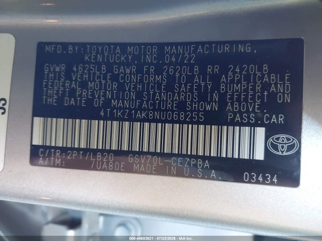 4T1KZ1AK8NU068255 Toyota Camry Xse V6