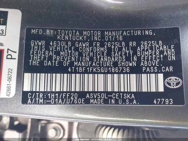 Toyota CAMRY SE 2016 4T1BF1FK5GU186736 Image 9