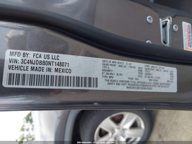 2022 Jeep Compass Latitude 4x4 მანქანა იყიდება აუქციონზე, vin: 3C4NJDBB0NT148071, აუქციონის ნომერი: 45683693
