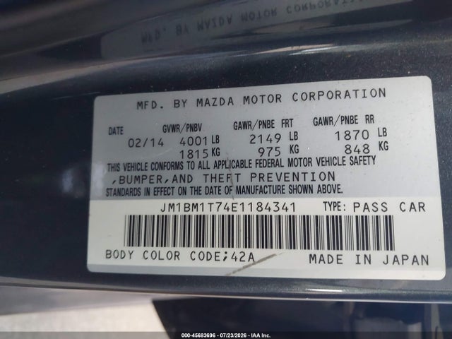 Aukcja sprzedaży 2014 Mazda Mazda3 I Sv, vin: JM1BM1T74E1184341, numer aukcji: 45683696