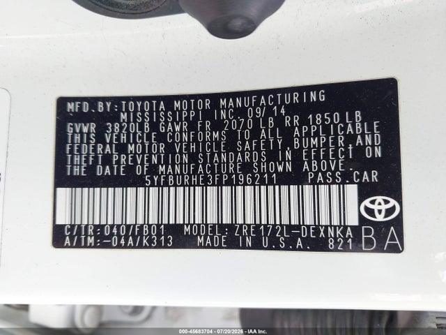 Toyota Corolla Le Plus 2015 5YFBURHE3FP196211 Image 9