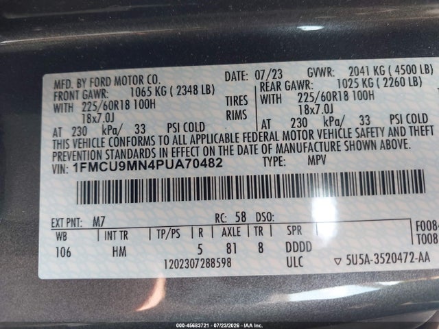Продажа на аукционе авто 2023 Ford Escape St-line, vin: 1FMCU9MN4PUA70482, номер лота: 45683721