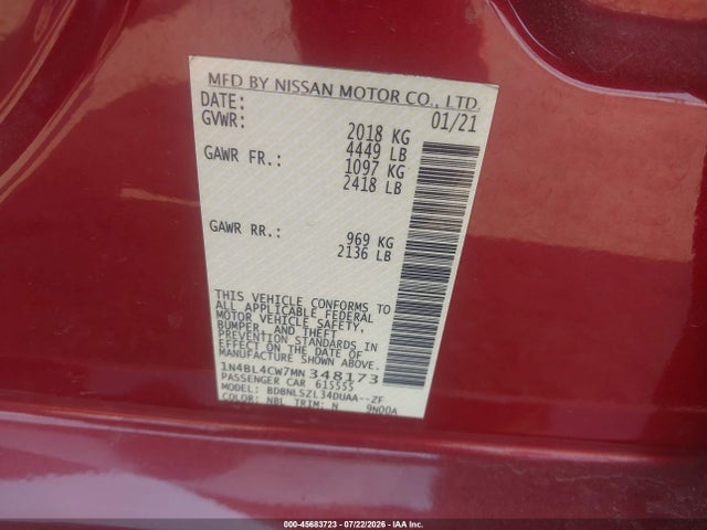 1N4BL4CW7MN348173 Nissan Altima Sr Intelligent Awd