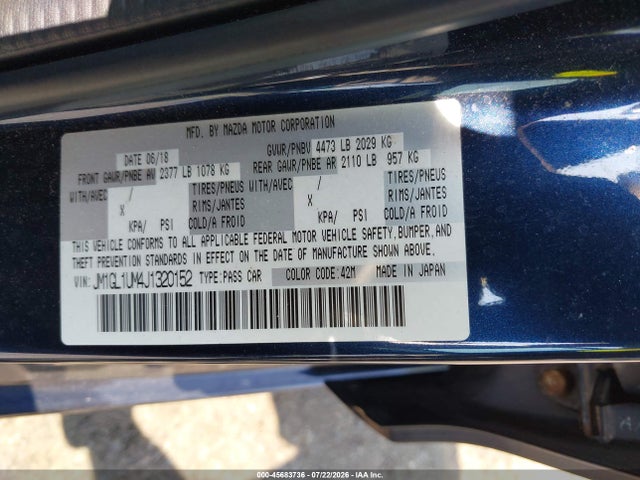 Aukcja sprzedaży 2018 Mazda Mazda6 Sport, vin: JM1GL1UM4J1320152, numer aukcji: 45683736