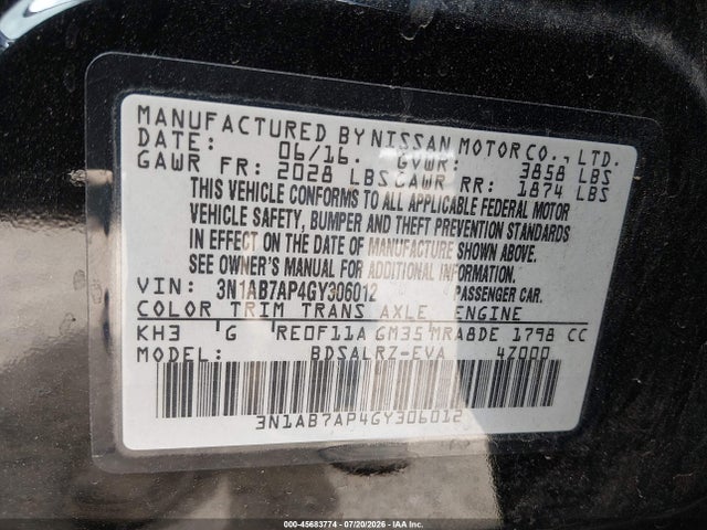 Nissan SENTRA SR 2016 3N1AB7AP4GY306012 Image 9