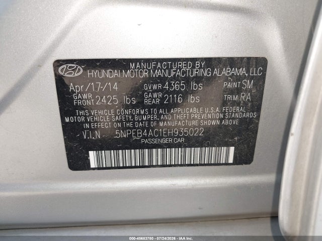 Hyundai SONATA GLS 2014 5NPEB4AC1EH935022 Image 9