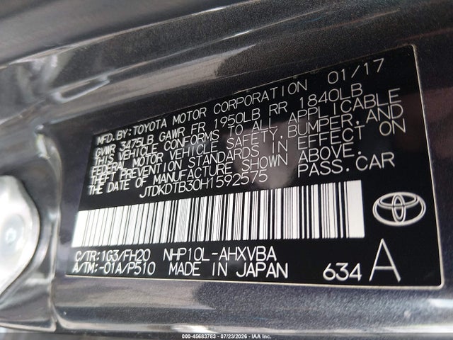 Toyota Prius C One 2017 JTDKDTB30H1592575 Image 9