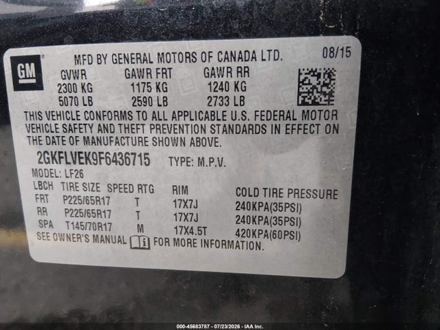Продаж на аукціоні авто 2015 Gmc Terrain Sle-1, vin: 2GKFLVEK9F6436715, номер лоту: 45683787