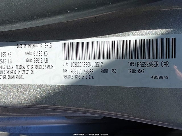 45683817 :رقم المزاد ، 1C3CCCAB9GN113517 vin ، 2016 Chrysler 200 Limited مزاد بيع