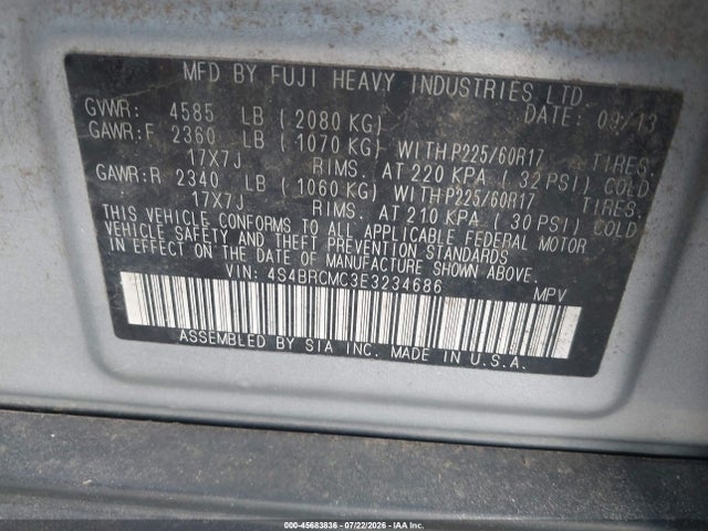 Subaru Outback 2.5i Limited 2014 4S4BRCMC3E3234686 Image 9