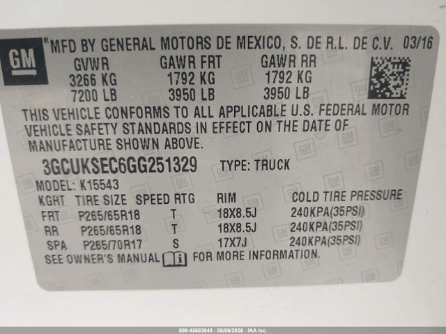 3GCUKSEC6GG251329 Chevrolet Silverado 1500 Ltz
