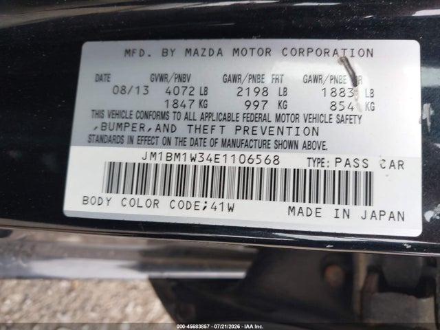 2014 Mazda Mazda3 S Grand Touring მანქანა იყიდება აუქციონზე, vin: JM1BM1W34E1106568, აუქციონის ნომერი: 45683857