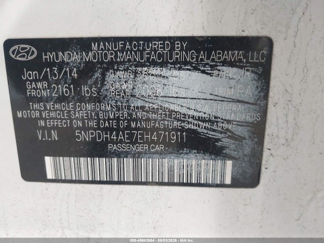 45683864 :رقم المزاد ، 5NPDH4AE7EH471911 vin ، 2014 Hyundai Elantra Se مزاد بيع
