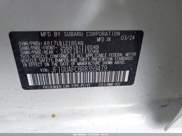 Продажа на аукционе авто 2024 Subaru Impreza Sport 5-door, vin: JF1GUAFC8R8359479, номер лота: 45683867