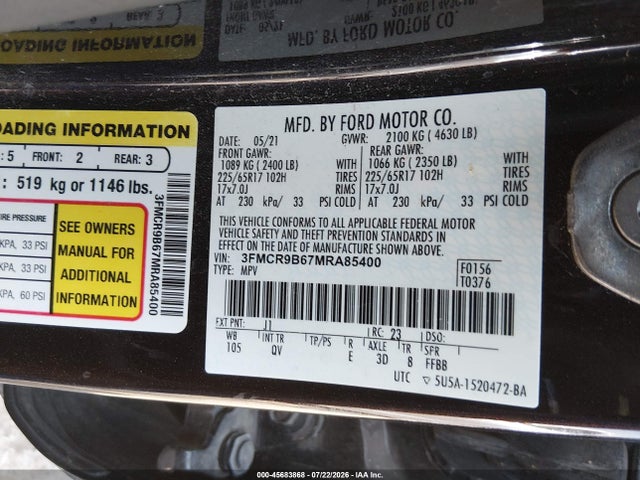 3FMCR9B67MRA85400 Ford Bronco Sport Big Bend