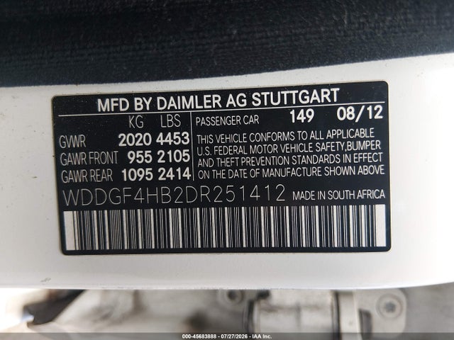 Aukcja sprzedaży 2013 Mercedes-benz C 250 Sport, vin: WDDGF4HB2DR251412, numer aukcji: 45683888