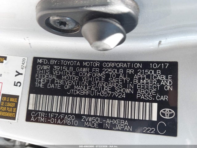 JTDKBRFU1H3577924 Toyota Prius Two