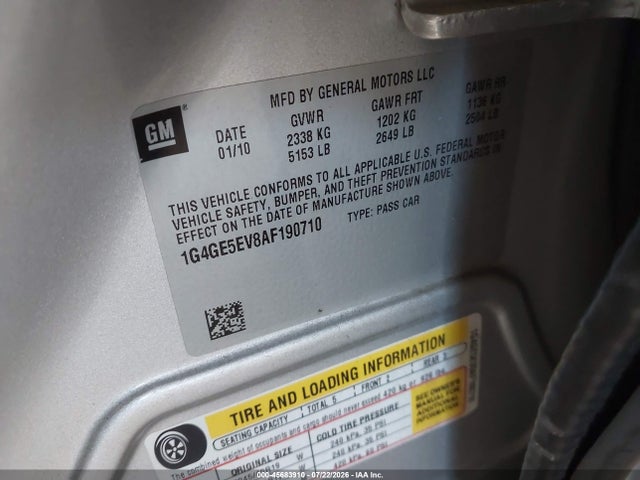 45683910 :رقم المزاد ، 1G4GE5EV8AF190710 vin ، 2010 Buick Lacrosse Cxs مزاد بيع